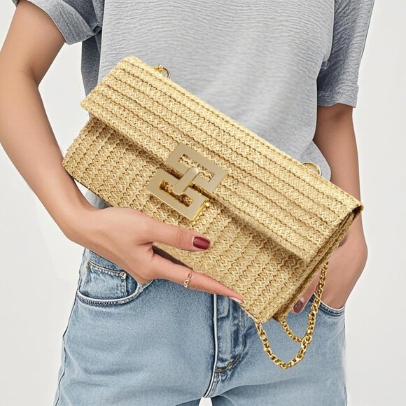 Straw Clutch Purse Crossbody Bag Women's Summer Beach Casual Handbag - Picture 6 of 8